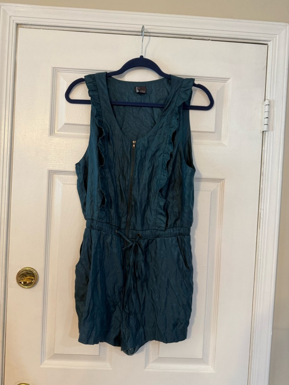 Sparkle & Fade Teal Ruffled Zip-Front Romper